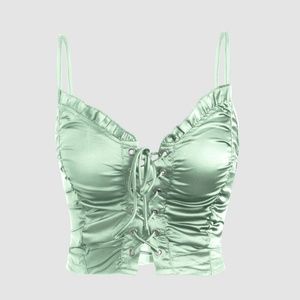 Shiny Green Lace Up Cami Top